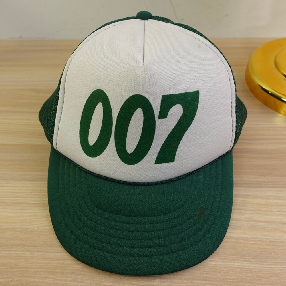 Vintage 007 Mesh Trucker Hat Green White Foam Adjustable Snapback Dad Tractor KC
